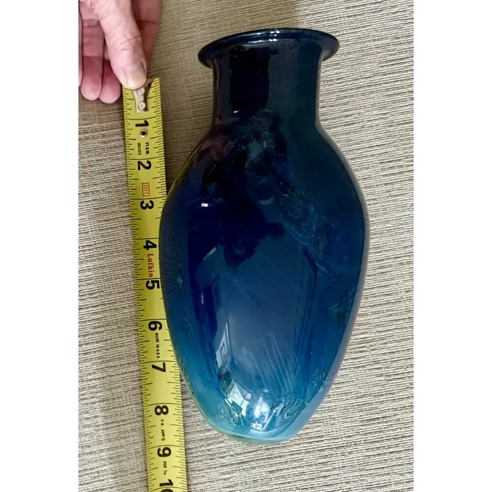 Josh Simpson Signed 2000 Blue New Mexico Art Glass Vase - 12